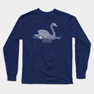 Mute Swan with Common and Latin Names - hand drawn bird design on navy blue Long Sleeve T-Shirt